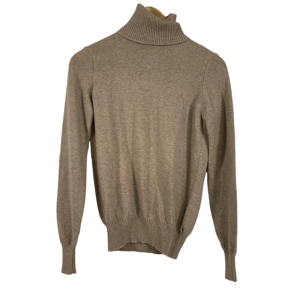 Anne Klein‎ Sweater Womens Small Tan 100% Cashmere Turtleneck Pullover Classic